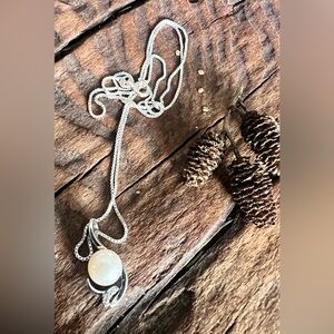 Artisan Pearl Necklace Pendant Zirconias Sterling Silver Box Italian Chain 20”